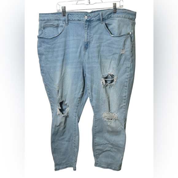 Judy Blues Plus Size Boyfriend‎ Fit Distressed Jeans Size 22W Light Wash - Picture 1 of 6